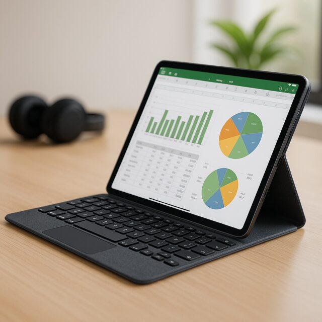 Best iPad case for work 2025 – open case showing productivity apps on iPad in office setting
