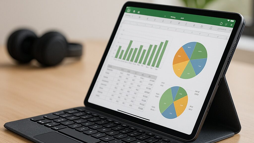 Best iPad case for work 2025 – open case showing productivity apps on iPad in office setting